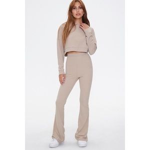 Forever 21 Long Sleeve Hooded Top and Flare Pants Set in Taupe Size S